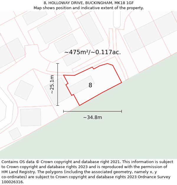 8, HOLLOWAY DRIVE, BUCKINGHAM, MK18 1GF: Plot and title map