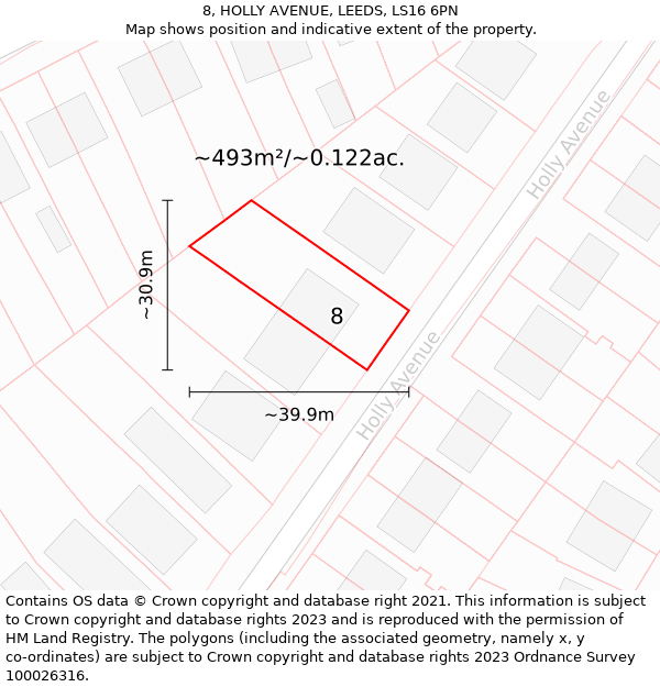8, HOLLY AVENUE, LEEDS, LS16 6PN: Plot and title map
