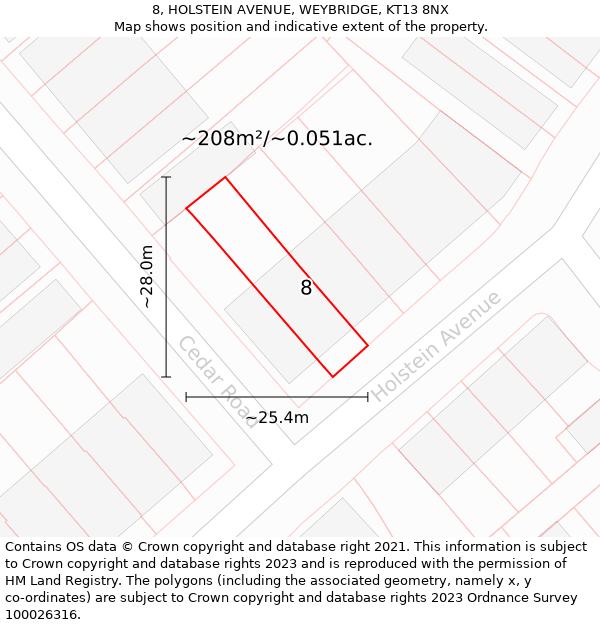 8, HOLSTEIN AVENUE, WEYBRIDGE, KT13 8NX: Plot and title map