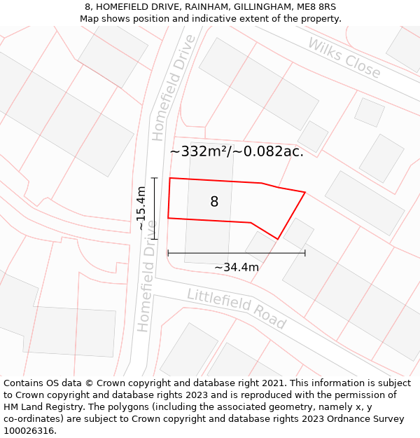 8, HOMEFIELD DRIVE, RAINHAM, GILLINGHAM, ME8 8RS: Plot and title map