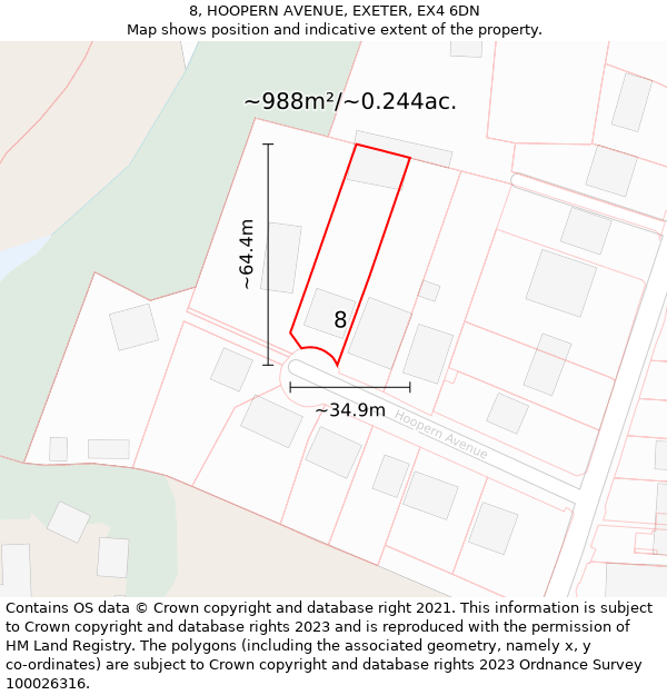 8, HOOPERN AVENUE, EXETER, EX4 6DN: Plot and title map