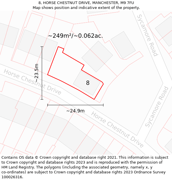 8, HORSE CHESTNUT DRIVE, MANCHESTER, M9 7FU: Plot and title map