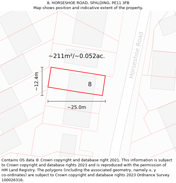 8, HORSESHOE ROAD, SPALDING, PE11 3FB: Plot and title map