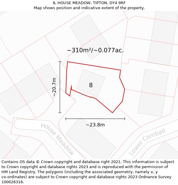 8, HOUSE MEADOW, TIPTON, DY4 9RF: Plot and title map