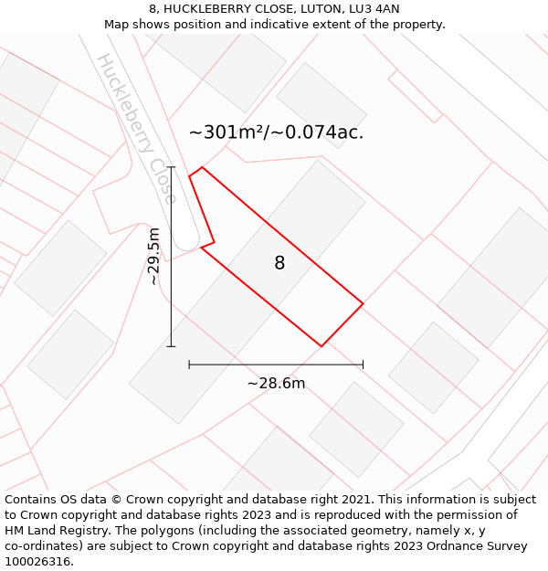 8, HUCKLEBERRY CLOSE, LUTON, LU3 4AN: Plot and title map