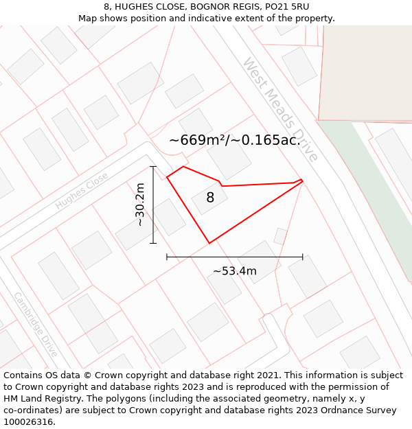 8, HUGHES CLOSE, BOGNOR REGIS, PO21 5RU: Plot and title map