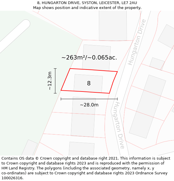 8, HUNGARTON DRIVE, SYSTON, LEICESTER, LE7 2AU: Plot and title map