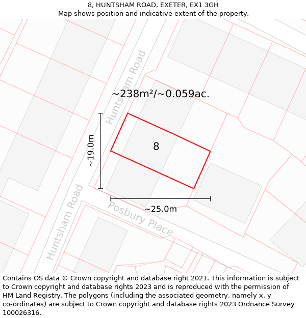 8, HUNTSHAM ROAD, EXETER, EX1 3GH: Plot and title map