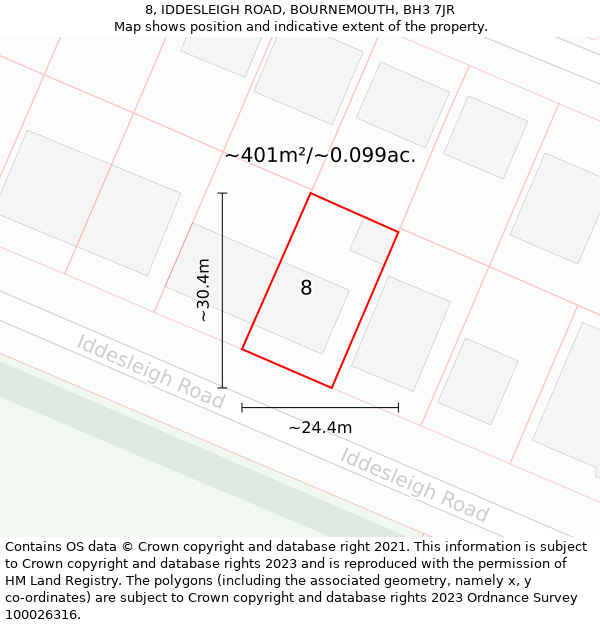 8, IDDESLEIGH ROAD, BOURNEMOUTH, BH3 7JR: Plot and title map