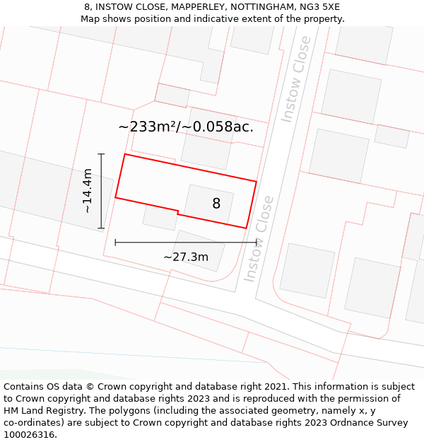 8, INSTOW CLOSE, MAPPERLEY, NOTTINGHAM, NG3 5XE: Plot and title map