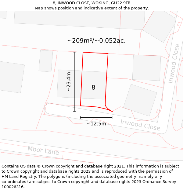 8, INWOOD CLOSE, WOKING, GU22 9FR: Plot and title map