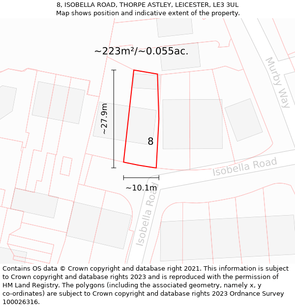 8, ISOBELLA ROAD, THORPE ASTLEY, LEICESTER, LE3 3UL: Plot and title map