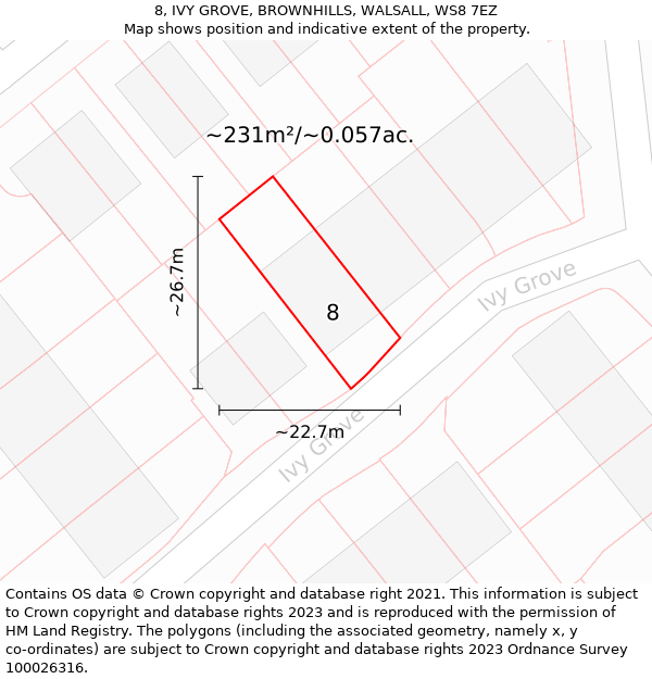 8, IVY GROVE, BROWNHILLS, WALSALL, WS8 7EZ: Plot and title map