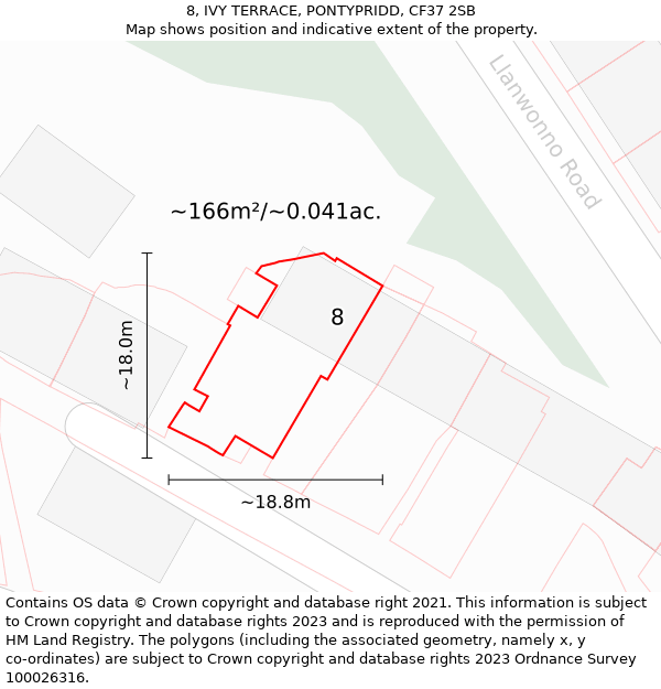 8, IVY TERRACE, PONTYPRIDD, CF37 2SB: Plot and title map