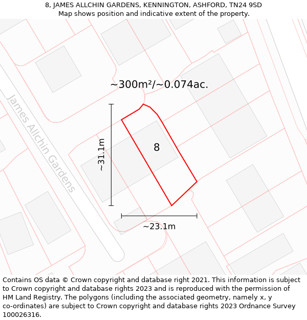 8, JAMES ALLCHIN GARDENS, KENNINGTON, ASHFORD, TN24 9SD: Plot and title map