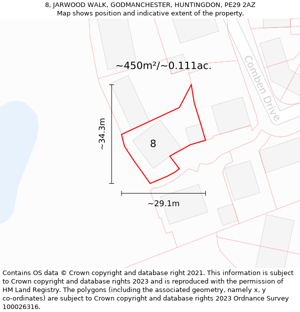 8, JARWOOD WALK, GODMANCHESTER, HUNTINGDON, PE29 2AZ: Plot and title map