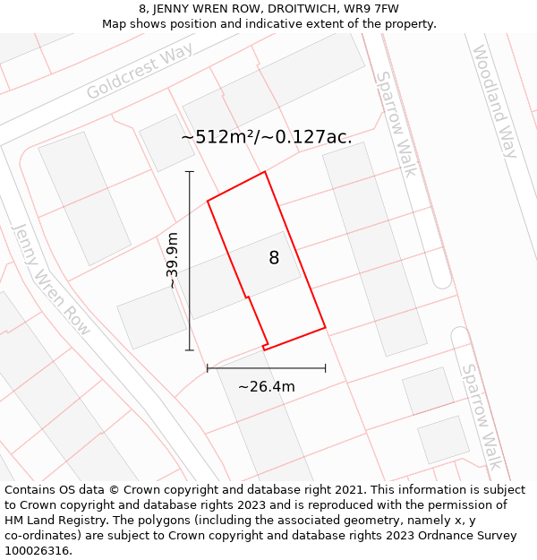 8, JENNY WREN ROW, DROITWICH, WR9 7FW: Plot and title map