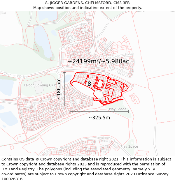 8, JIGGER GARDENS, CHELMSFORD, CM3 3FR: Plot and title map