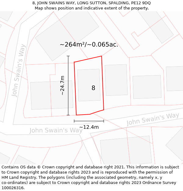 8, JOHN SWAINS WAY, LONG SUTTON, SPALDING, PE12 9DQ: Plot and title map