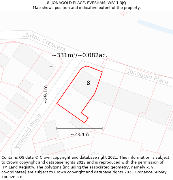 8, JONAGOLD PLACE, EVESHAM, WR11 3JQ: Plot and title map