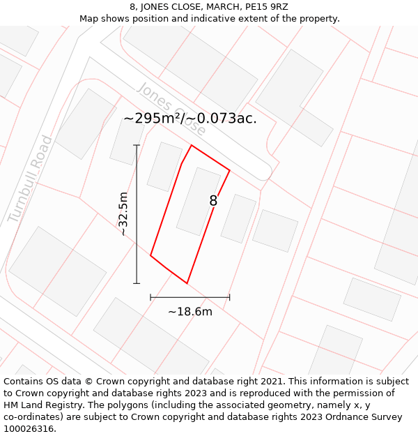 8, JONES CLOSE, MARCH, PE15 9RZ: Plot and title map