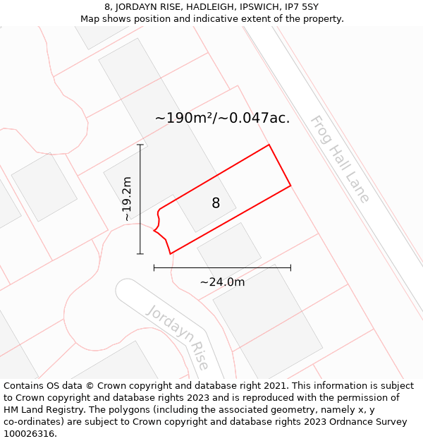 8, JORDAYN RISE, HADLEIGH, IPSWICH, IP7 5SY: Plot and title map