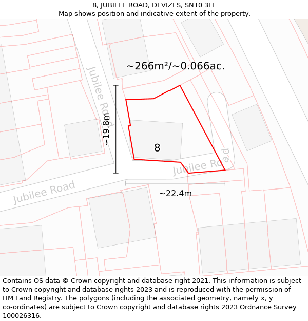 8, JUBILEE ROAD, DEVIZES, SN10 3FE: Plot and title map