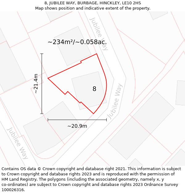 8, JUBILEE WAY, BURBAGE, HINCKLEY, LE10 2HS: Plot and title map