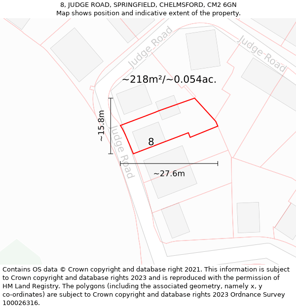 8, JUDGE ROAD, SPRINGFIELD, CHELMSFORD, CM2 6GN: Plot and title map