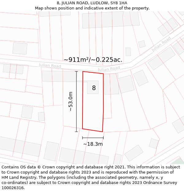 8, JULIAN ROAD, LUDLOW, SY8 1HA: Plot and title map