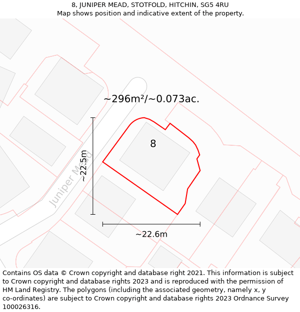 8, JUNIPER MEAD, STOTFOLD, HITCHIN, SG5 4RU: Plot and title map