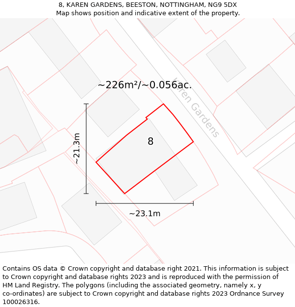 8, KAREN GARDENS, BEESTON, NOTTINGHAM, NG9 5DX: Plot and title map