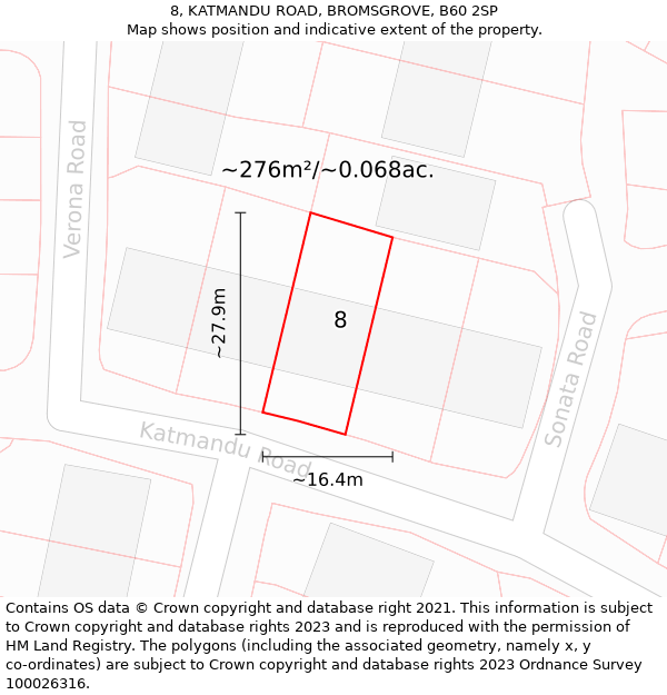 8, KATMANDU ROAD, BROMSGROVE, B60 2SP: Plot and title map