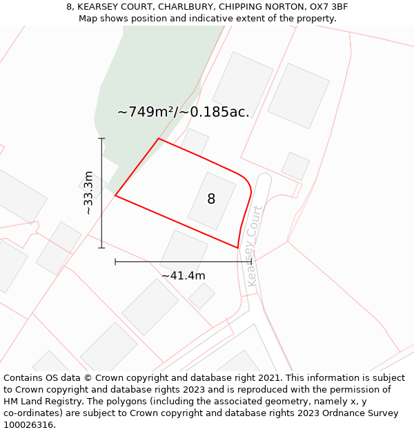 8, KEARSEY COURT, CHARLBURY, CHIPPING NORTON, OX7 3BF: Plot and title map