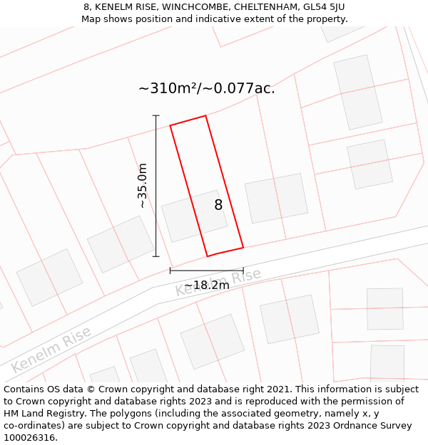 8, KENELM RISE, WINCHCOMBE, CHELTENHAM, GL54 5JU: Plot and title map