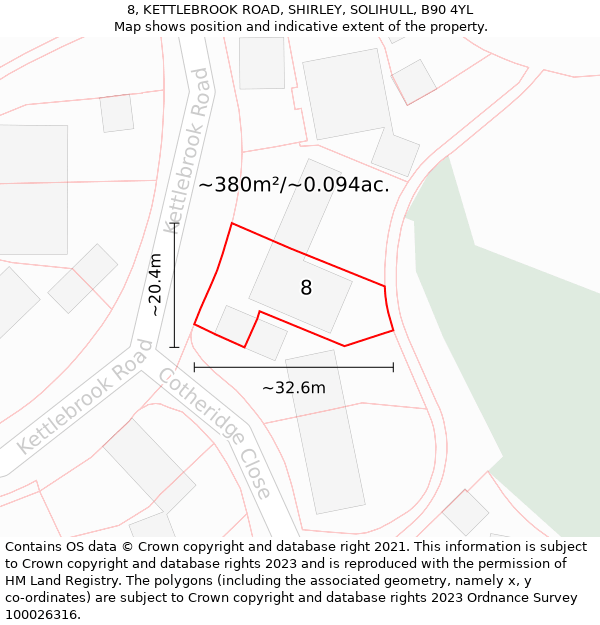 8, KETTLEBROOK ROAD, SHIRLEY, SOLIHULL, B90 4YL: Plot and title map