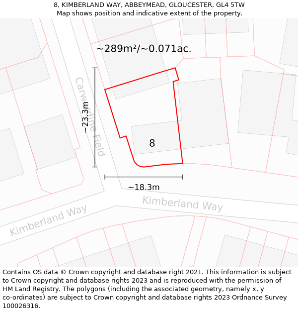 8, KIMBERLAND WAY, ABBEYMEAD, GLOUCESTER, GL4 5TW: Plot and title map