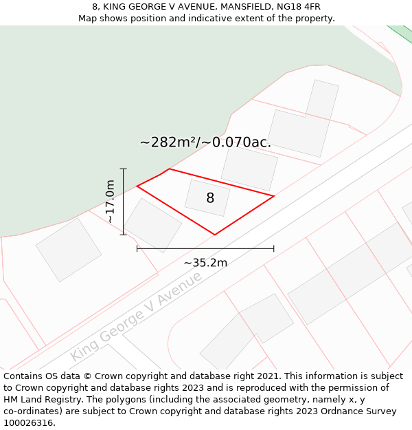 8, KING GEORGE V AVENUE, MANSFIELD, NG18 4FR: Plot and title map