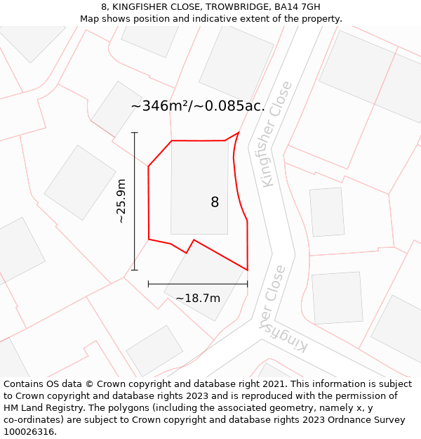 8, KINGFISHER CLOSE, TROWBRIDGE, BA14 7GH: Plot and title map