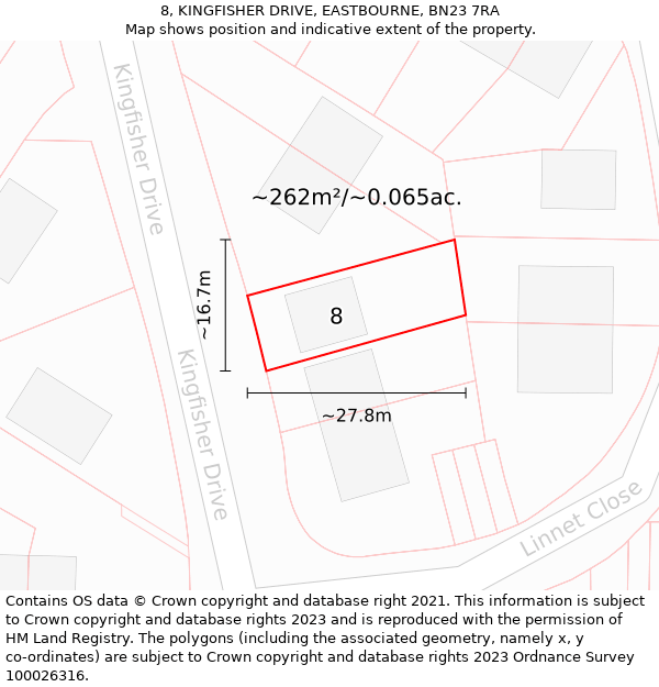8, KINGFISHER DRIVE, EASTBOURNE, BN23 7RA: Plot and title map