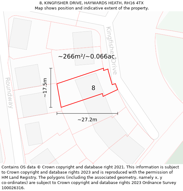 8, KINGFISHER DRIVE, HAYWARDS HEATH, RH16 4TX: Plot and title map