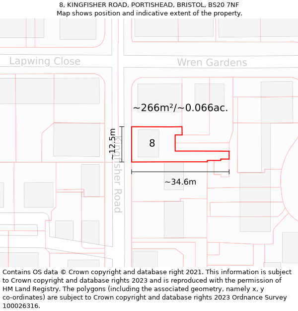 8, KINGFISHER ROAD, PORTISHEAD, BRISTOL, BS20 7NF: Plot and title map
