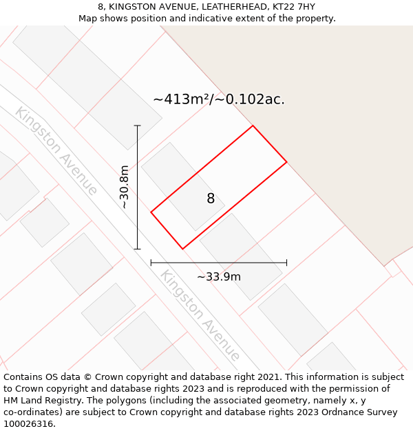 8, KINGSTON AVENUE, LEATHERHEAD, KT22 7HY: Plot and title map