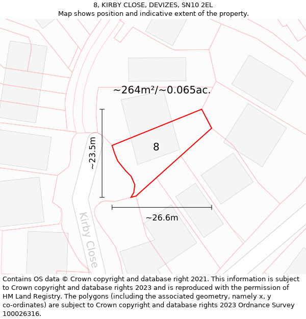 8, KIRBY CLOSE, DEVIZES, SN10 2EL: Plot and title map