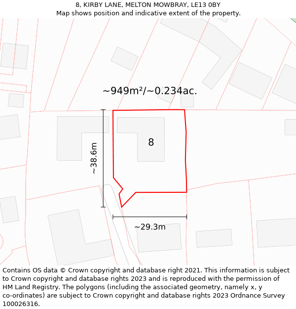 8, KIRBY LANE, MELTON MOWBRAY, LE13 0BY: Plot and title map