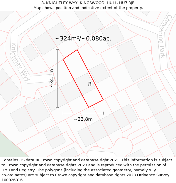 8, KNIGHTLEY WAY, KINGSWOOD, HULL, HU7 3JR: Plot and title map