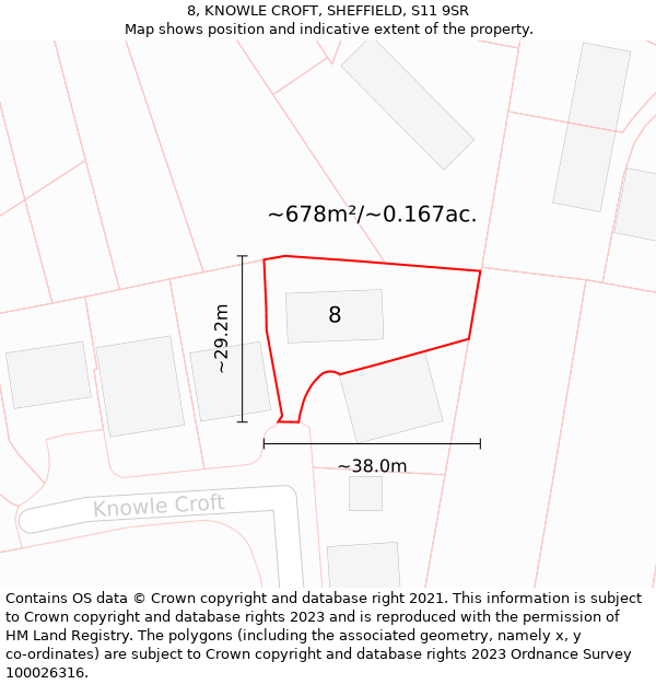 8, KNOWLE CROFT, SHEFFIELD, S11 9SR: Plot and title map