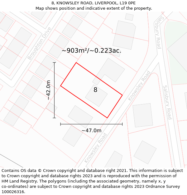 8, KNOWSLEY ROAD, LIVERPOOL, L19 0PE: Plot and title map