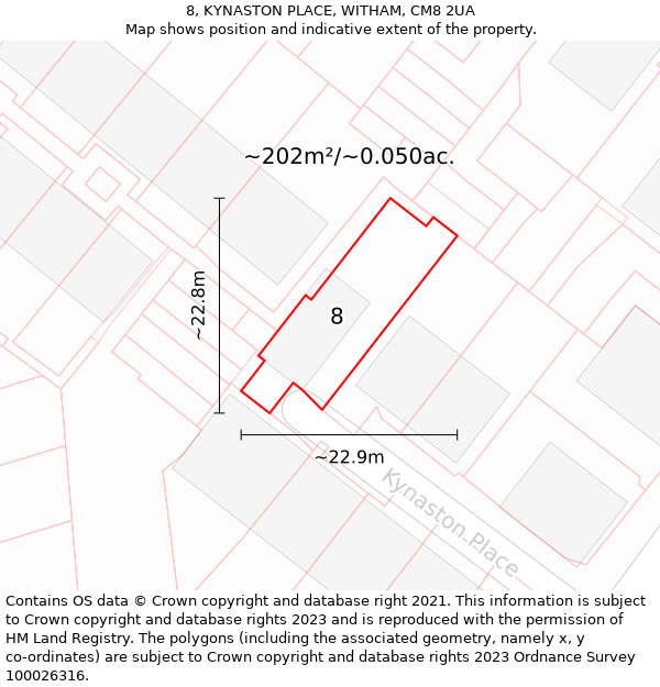 8, KYNASTON PLACE, WITHAM, CM8 2UA: Plot and title map