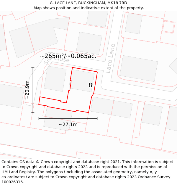 8, LACE LANE, BUCKINGHAM, MK18 7RD: Plot and title map